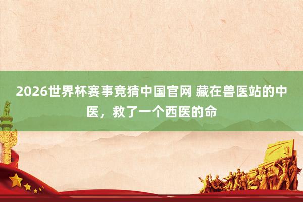 2026世界杯赛事竞猜中国官网 藏在兽医站的中医，救了一个西医的命