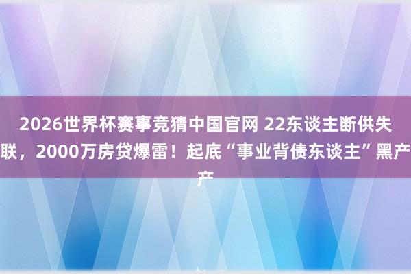 2026世界杯赛事竞猜中国官网 22东谈主断供失联，2000万房贷爆雷！起底“事业背债东谈主”黑产