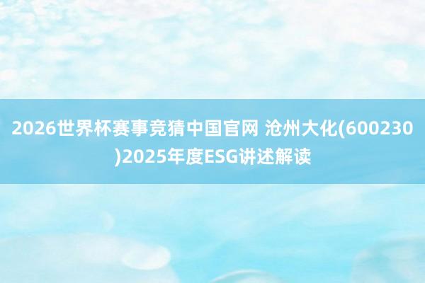 2026世界杯赛事竞猜中国官网 沧州大化(600230)2025年度ESG讲述解读