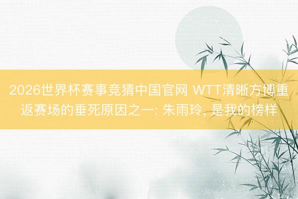 2026世界杯赛事竞猜中国官网 WTT清晰方博重返赛场的垂死原因之一: 朱雨玲， 是我的榜样